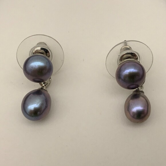 7 Graduated Strands Beaded Gray Purple Multicolor Necklace Earrings Set - Picture 3 of 12